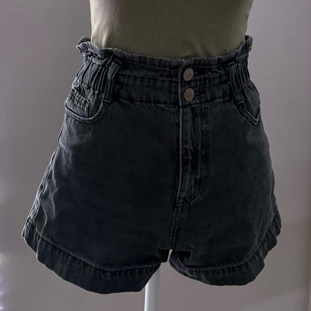 High waisted black jean shorts